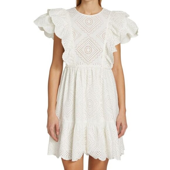 NWT Sea New York Off White Vienne Flutter Sleeve Tie Back Eyelet Mini Dress - Picture 1 of 14